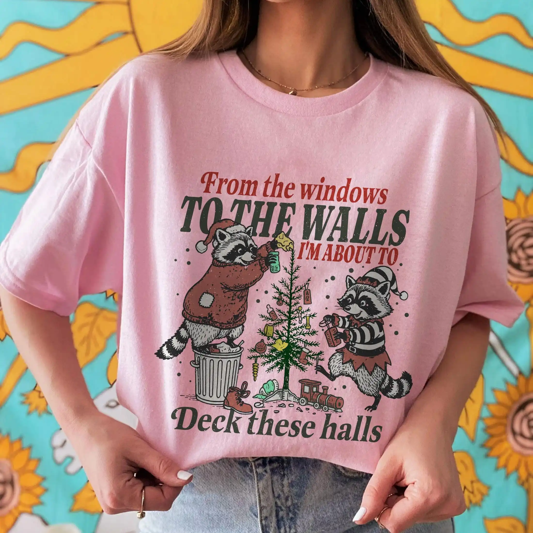 Funny Christmas Deck These Halls T-shirt, Retro Holiday From The Windows To The Walls, Festive Humor Tshirt, Xmas Party Gift
