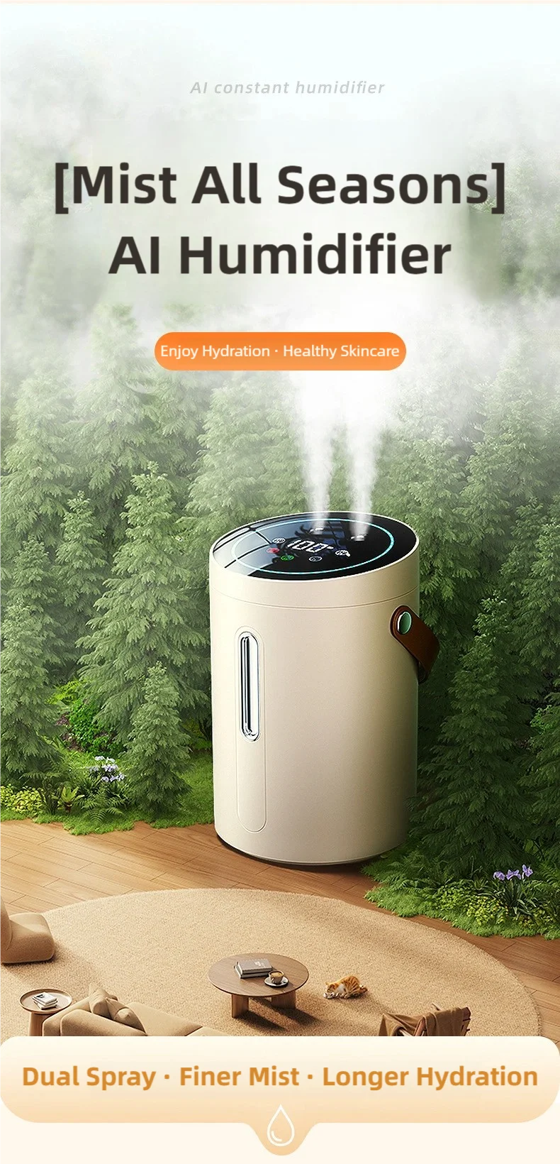 TINSOL 2500ml Digitaler Dual-Spray-Luftbefeuchter mit USB-Anschluss, Aroma-Luftbefeuchter für ätherische Öle, Dreistufiger Nebel-Luftbefeuchter für das Schlafzimmer – Detail 8
