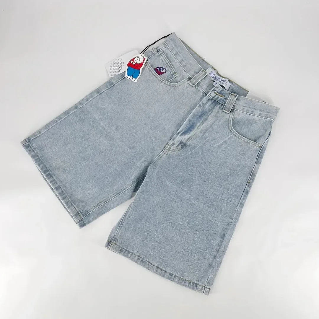 Jeans Hip Hop brodés rétro pour hommes, Streetwear graphique de dessin animé, Short en denim, Baggy Harajuku, Gym, Shorts de basket-ball, Grand garçon, Y2k