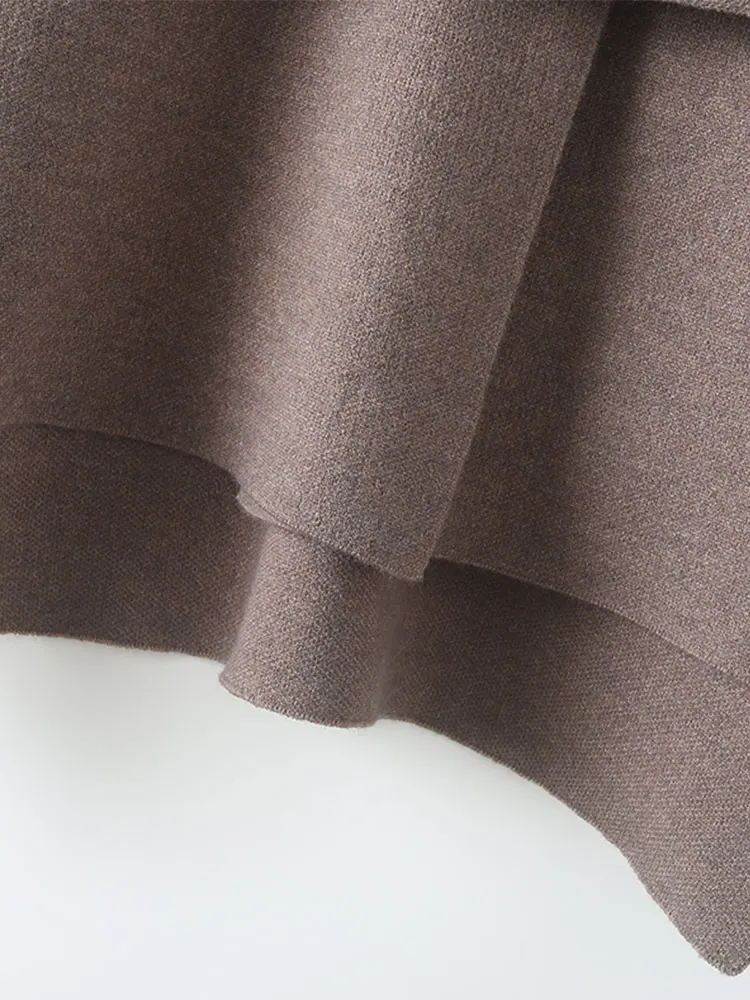 Autunno donna sciarpa asimmetrica allentata giacca in maglia manica lunga tinta unita Cardigan con spacco laterale a bottone singolo capispalla da donna