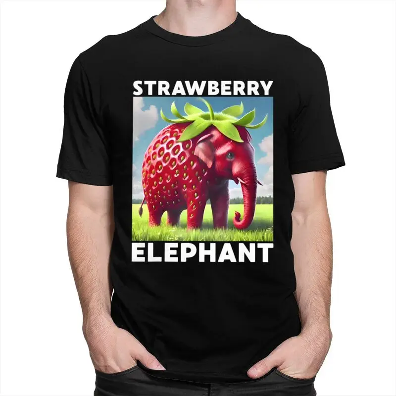 Male Strawberry Elephant Italian Brainrot T Shirt Round Neck Pure Cotton Short Sleeve T-Shirt Novelty Summer Tyle Clothes
