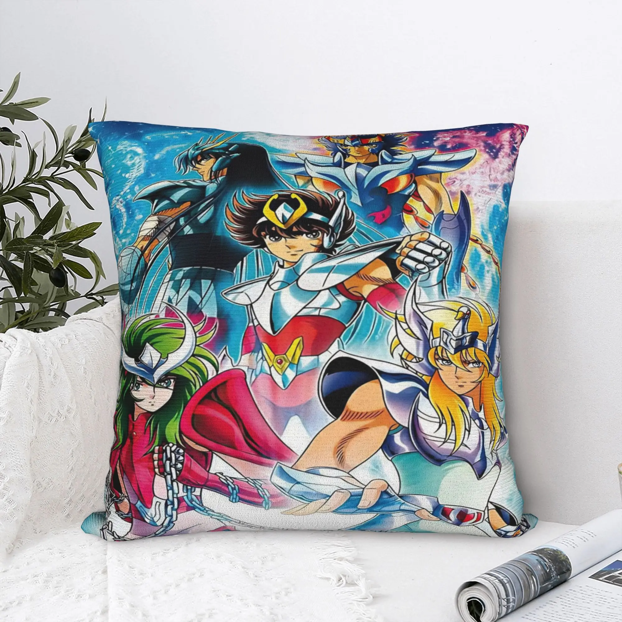 Saint Seiya Gold Saint Pillow Cover  Comfy Cushion Cover Retro Trendy Pillow Case For Living Room Sofa