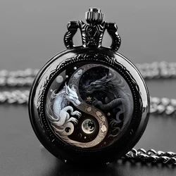 Reloj de bolsillo clásico de cuarzo con cúpula de cristal de dragón Ying y Yang para hombre y mujer, colgante, collar, cadena, reloj, regalos de joyería