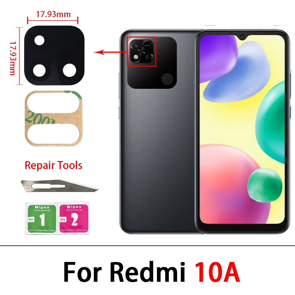 Szklany obiektyw tylnego aparatu z naklejką na klej do Xiaomi Redmi 12C 10A 10C 10 9T 9A 9C 9 8A 8 7 7A szklany obiektyw