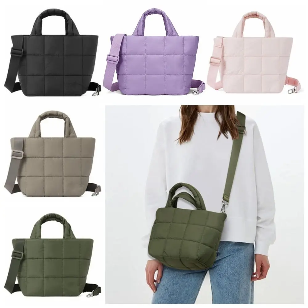

Lightweight Quilted Tote Bag Detachable Strap Multi-Pocket Puffer Bag Nylon with Zipper Crossbody Bag Women