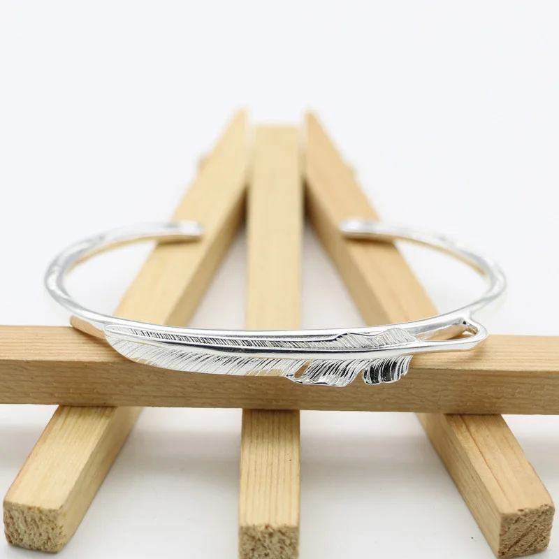 Japanese and Korean version trendy jewelry bracelet 925 sterling silver fine bracelet for children Sweet and fashionable feather