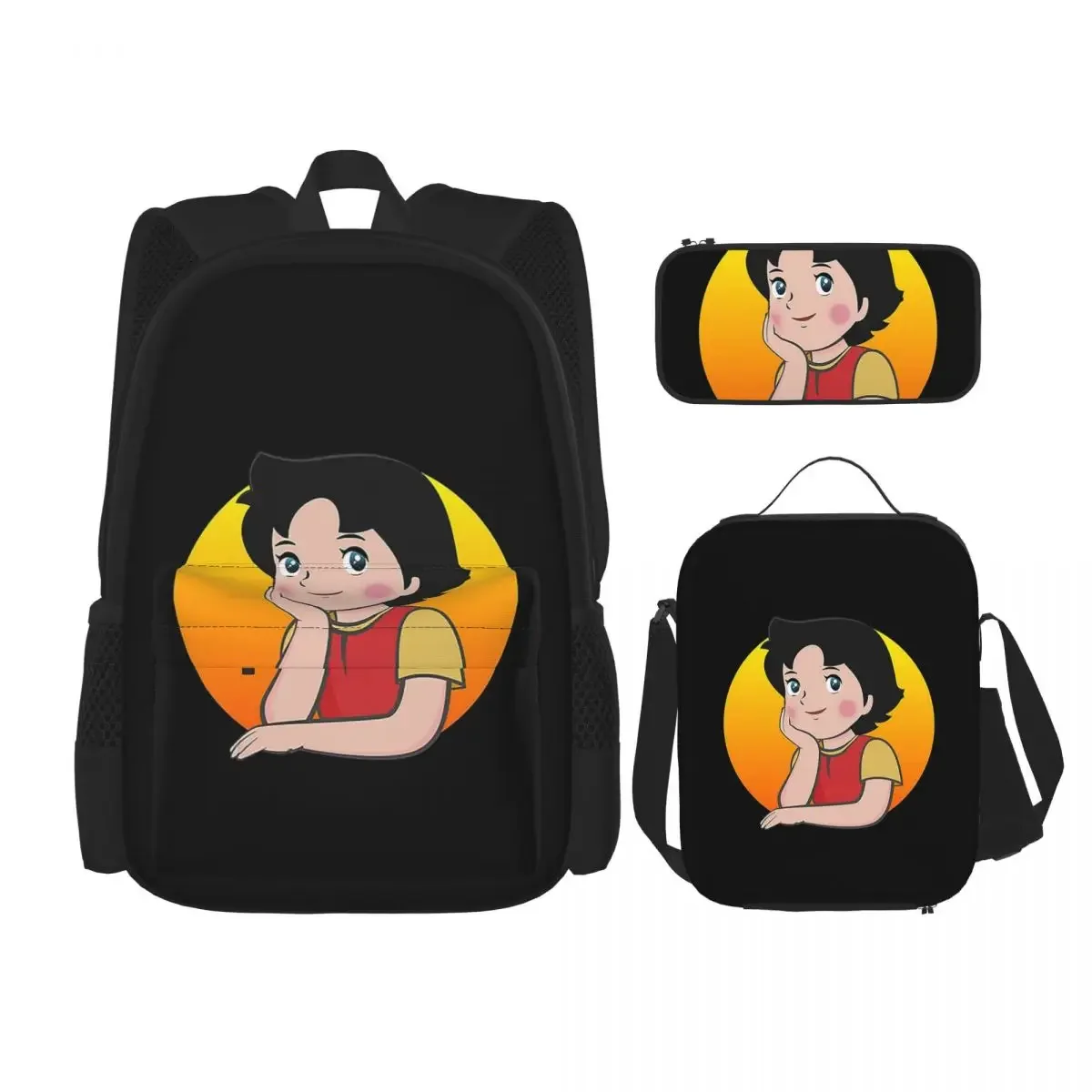 Heidi Backpacks Boys Girls Bookbag Students School Bags Cartoon Kids Rucksack Lunch Bag Pen Bag Three-Piece Set