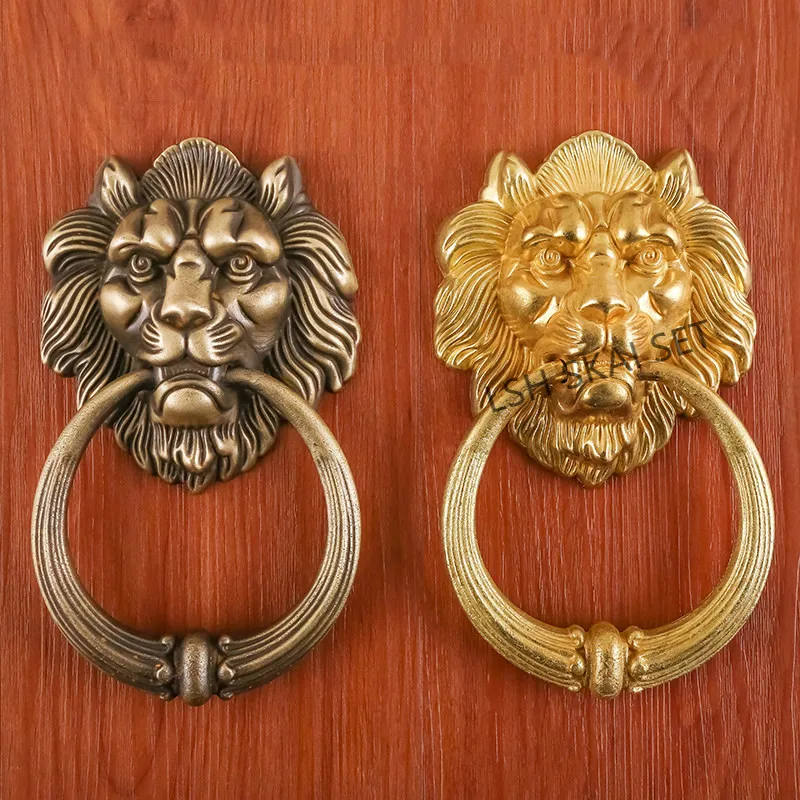 Retro Brass Door Handles Lion Head Garden Courtyard Door Pull Ring Furniture Hardware Decorative Accessory Cabinet Door Handle