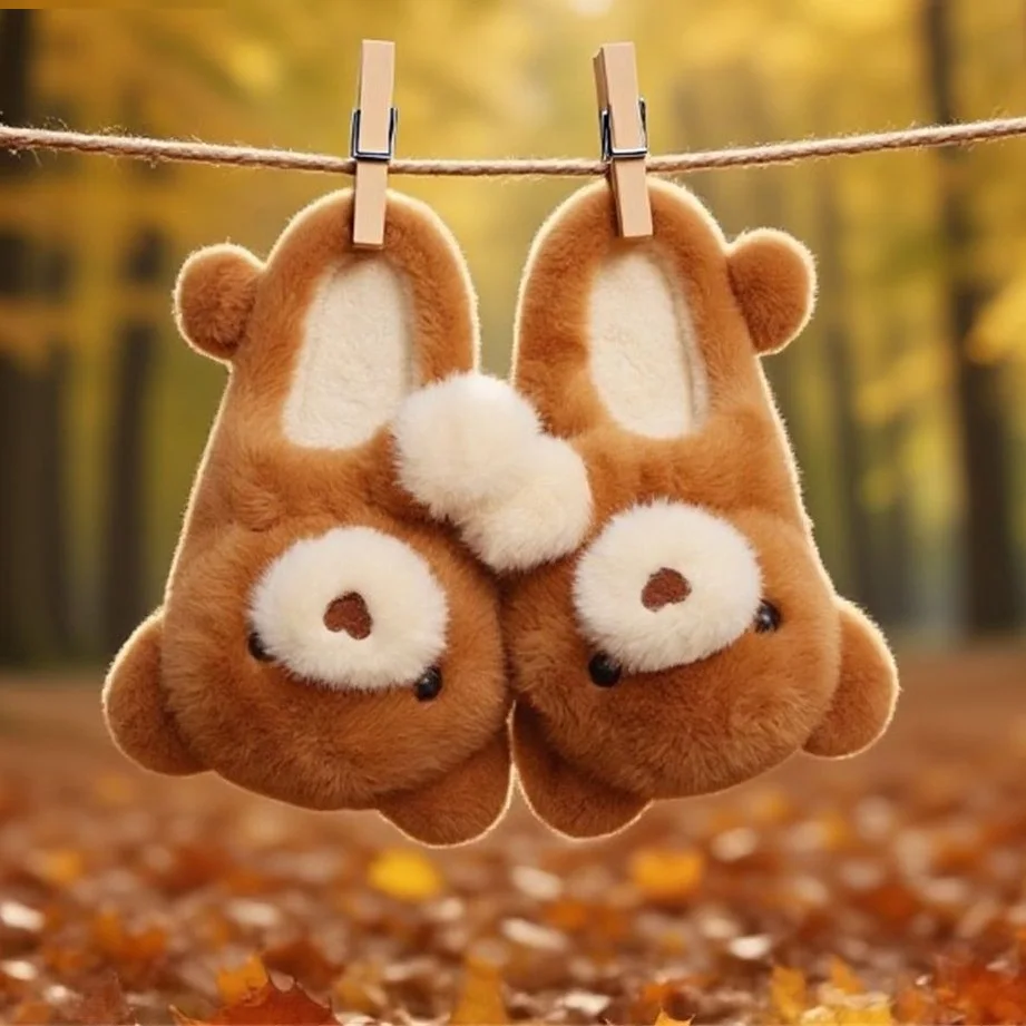 

New couple bear furry shoes for women winter warm slides slippers home fuzzy shoes woman cloud indoor slipper animal shoes adult