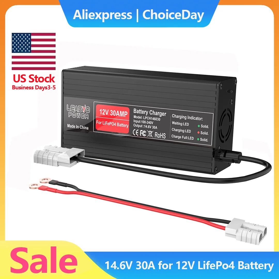 

14.6V 30A Charger 12V LiFePO4 Battery Charger Aluminum Case Use For 12V Lithium iron Phosphate RV Caravan Battery Smart Charger
