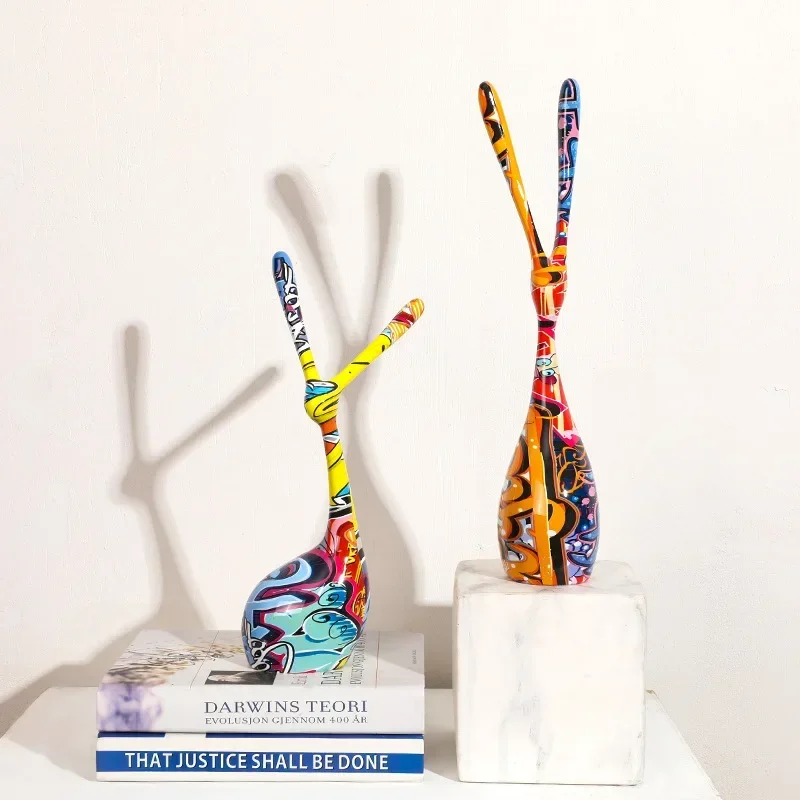 

Color Resin Crafts Abstract Statue Art Bedroom Study Housewarming Gift Animal Rabbit Couple Rabbit Home Decoration Ornament