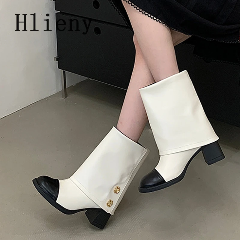 Hlieny Autumn Winter Fashion Modern Woman Ankle Boots Round Toe Square Heels Ladies Long Booties Party Shoes Zapatos De Mujer