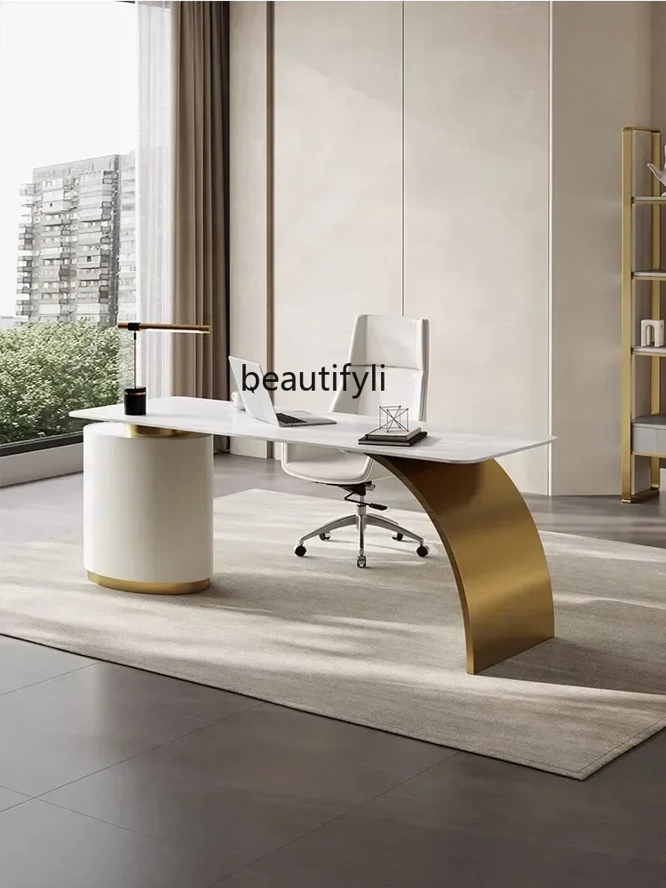 X Bright Stone Plate Desk Study Desk Light Luxury Designer Computer Desk Integrated Office Table