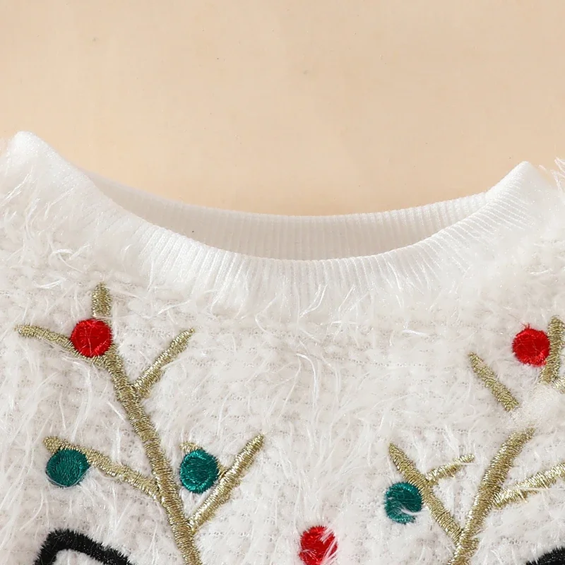 Toddler Kids Baby Girl Christmas Clothes Deer Embroidery Crew Neck Long Sleeve Sweatshirts Plaid Flare Pants Xmas Clothes Sets