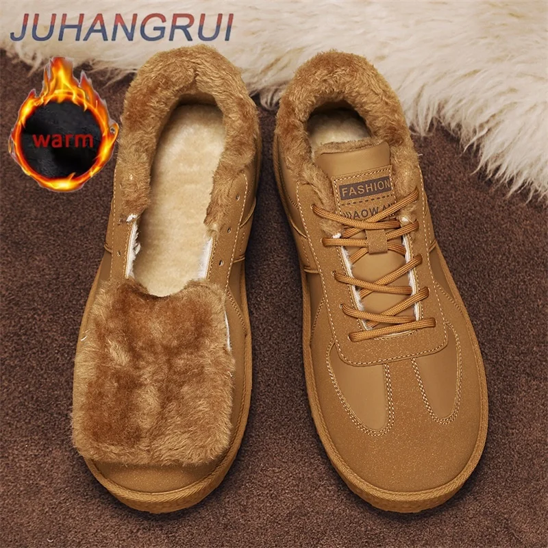 Winter Men's Barefoot Cotton Shoes Men's High-Top Fleece Lined Cotton Boot Thick Warm Casual Shoe Non-Slip Outdoor Hiking Shoes