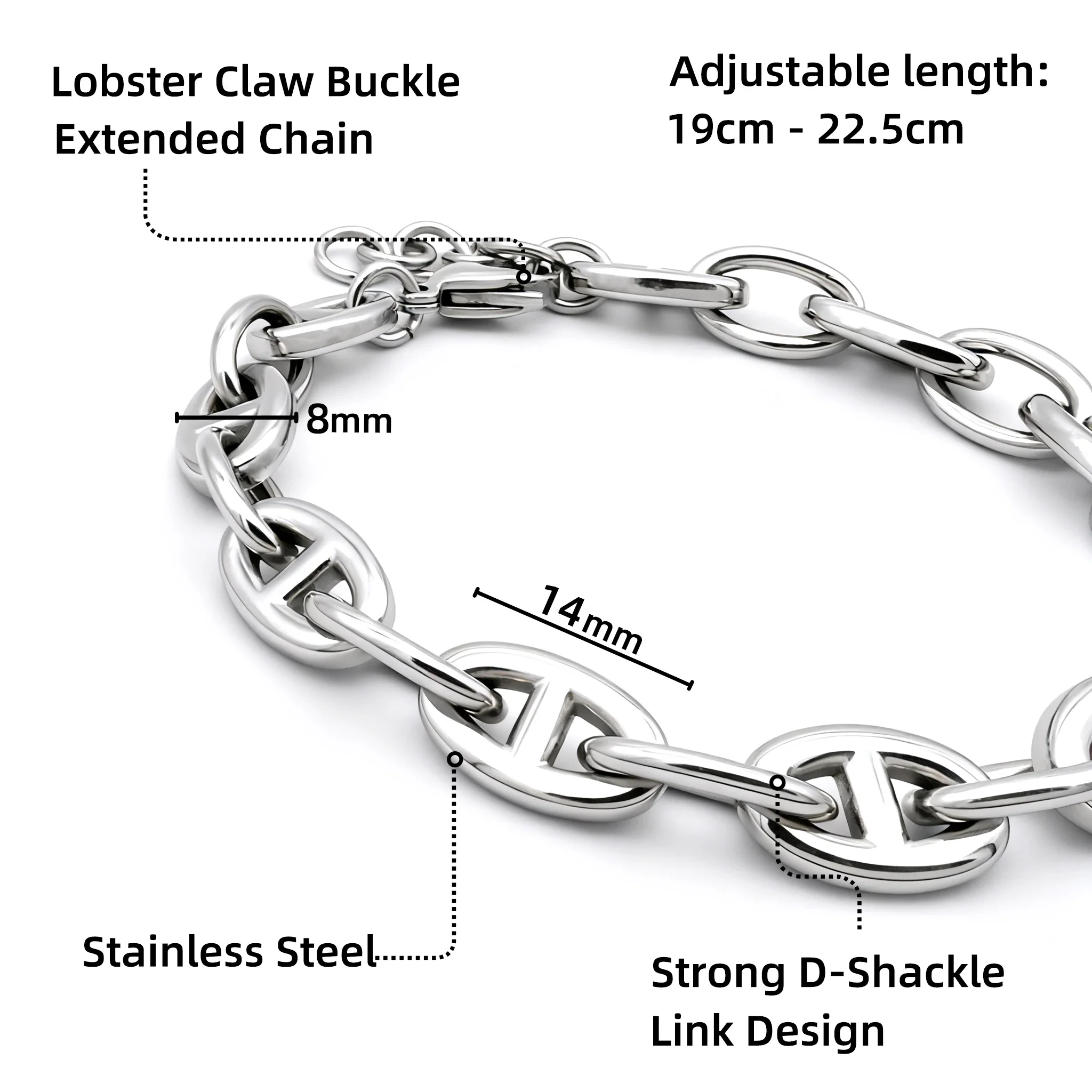 سلسلة سوار من الفولاذ المقاوم للصدأ للرجال 22 سم 316L مادة قابلة للتعديل مقاس إكسسوارات رجالية شعبية #4