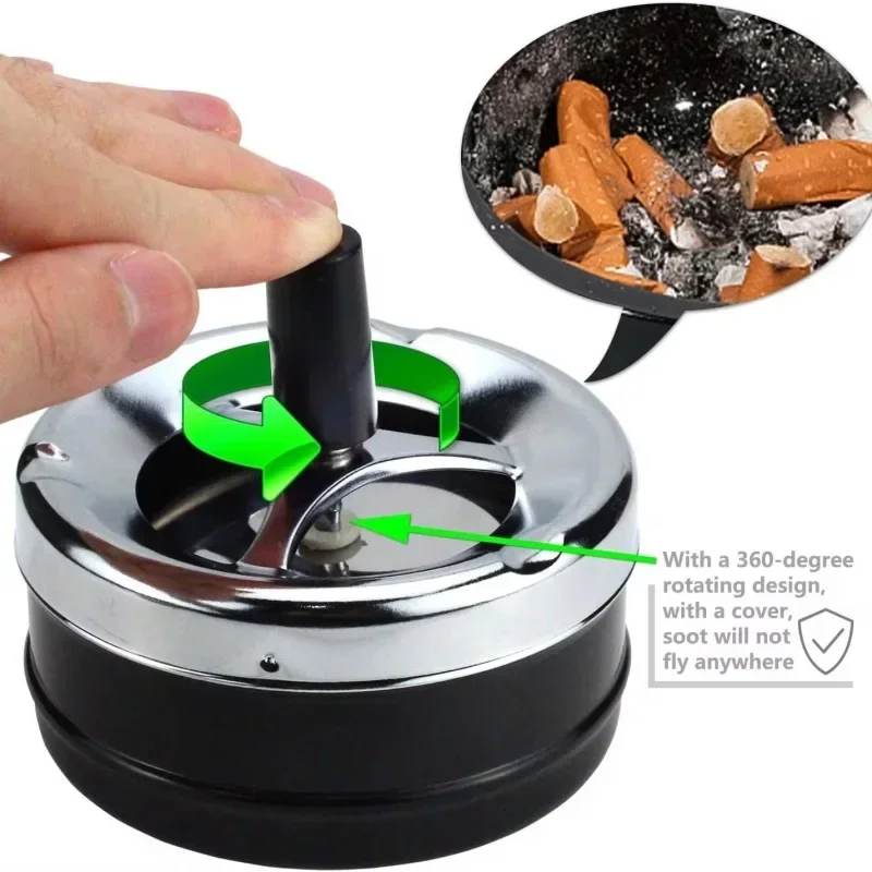 Rotating Ashtray Self-Cleaning Stainless Steel Ashtray With Lid Cover Cool Ash Tray for Cigarette Smoking Ashtray@1