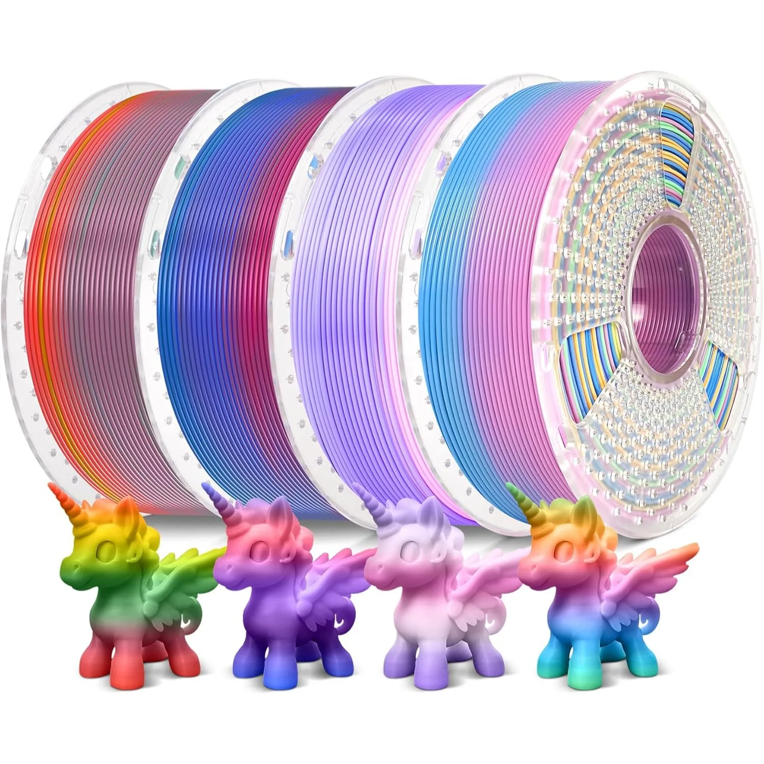 

Rainbow PLA Filament Bundle Multicolor, Gradient 3D Printer Filament 1.75mm, 4kg Total 4 Spools