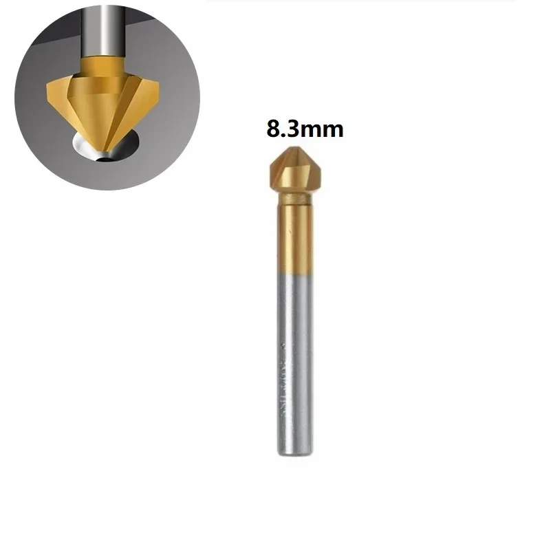 Herramientas de biselado taladro avellanado chapado HSS 1 Uds 3 flauta 6,3 8,3 10,4 12,4 16,5 20,5mm 61mm cortador de chaflán
