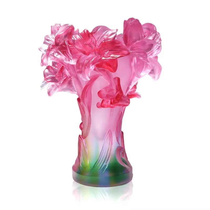 16cm Lost Wax Casting Crystal Liuli Bottle-shaped Floral Incense Burner Handmade Die-cut Printed Aroma Home Decor Gift Ornament
