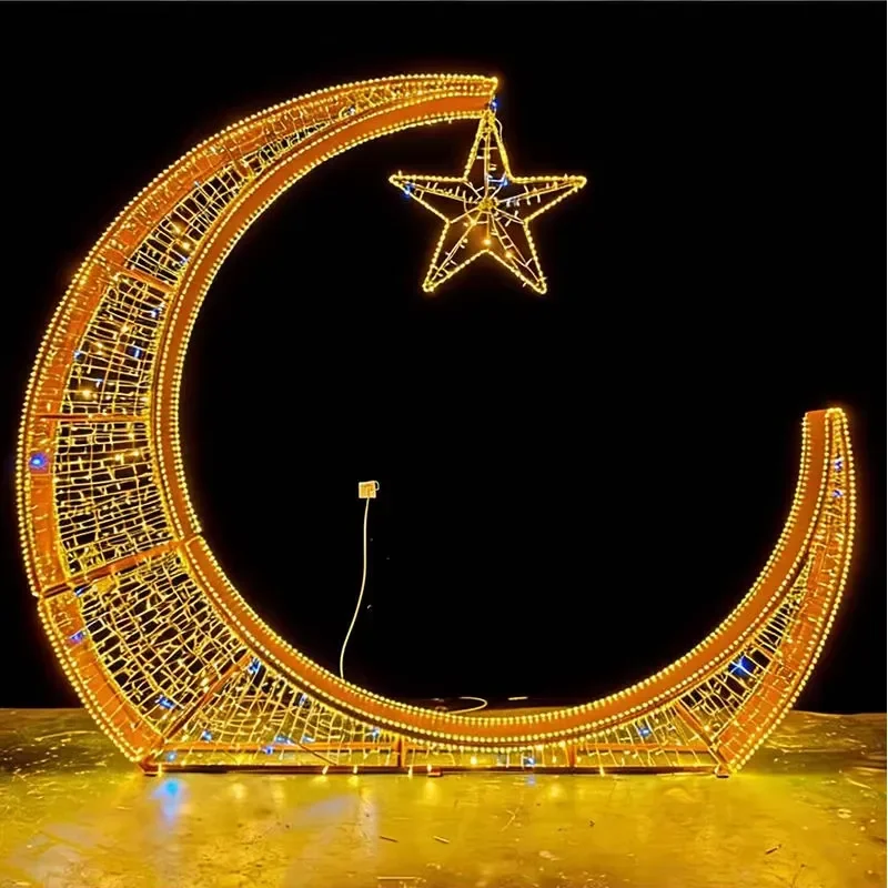 Outdoor Waterproof IP65 Ramadan Decorative Lights Crescent Moon Shape Motifs Garden Urban Plazas Festival Decor