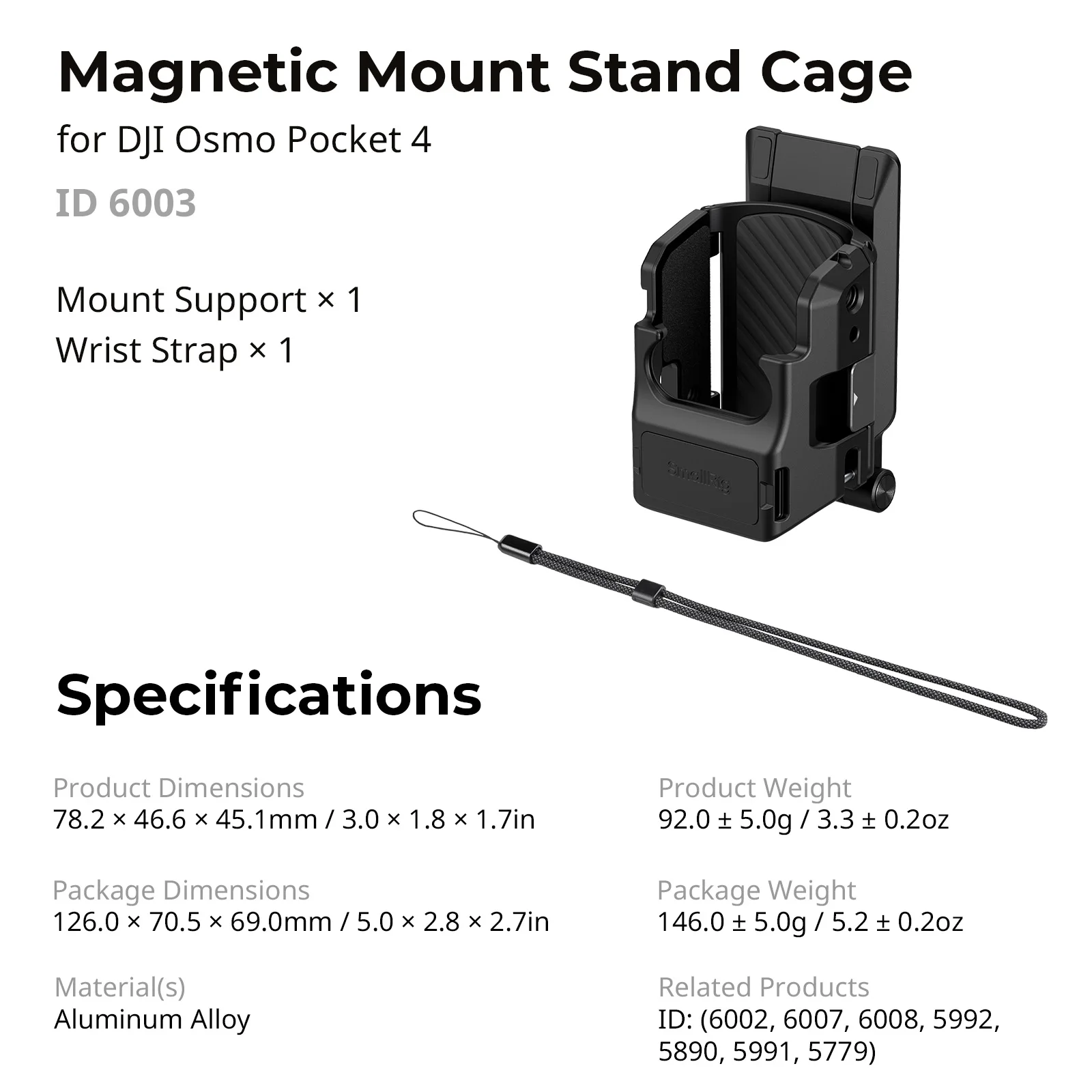 Wielofunkcyjna klatka SmallRig z magnetycznym mocowaniem do DJI Osmo Pocket 4, kompatybilna z uchwytem biurkowym Arca-Swiss 6003 — zdjęcie produktu 6