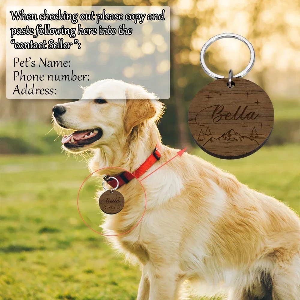 Wood Slice Gift Tags Personalized Free Engraving Wooden Hanging Label for  Dog Cat Nameplate Anti-lost Collars Pet Accessoires