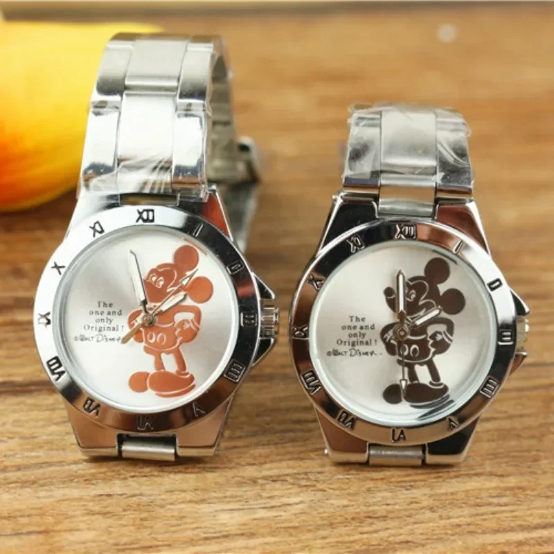 Disney Mickey Mouse Quartz Watches Minnie Steel Band Fashion Anime Student Clocks Dial Pointer Watch Cute Cartoon Birthday Gifts