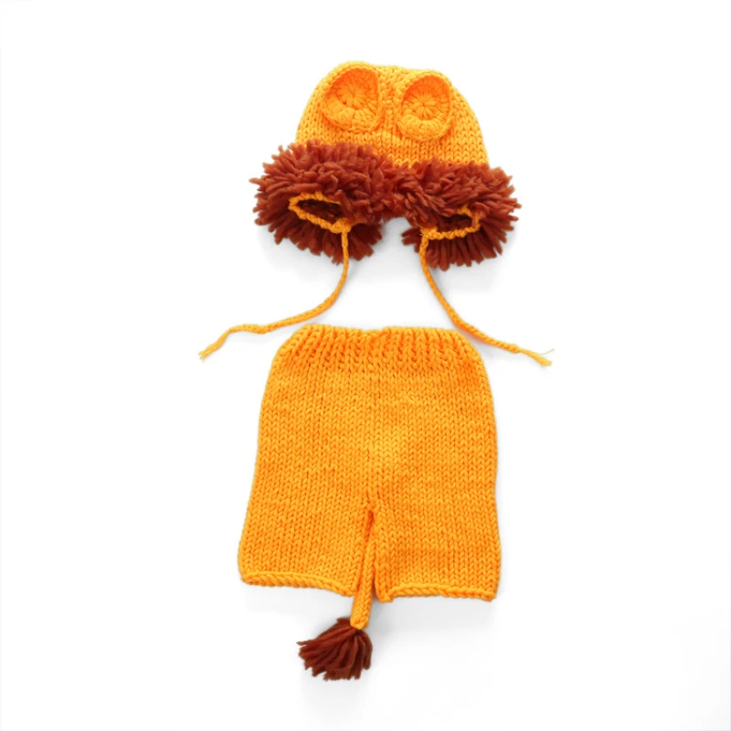 2024 NEW Boy Girl Costume Set Lion Animal Crochet Knit Handmade Pants Hat Baby Lion Suit Newborn Photography Props 2pcs Set