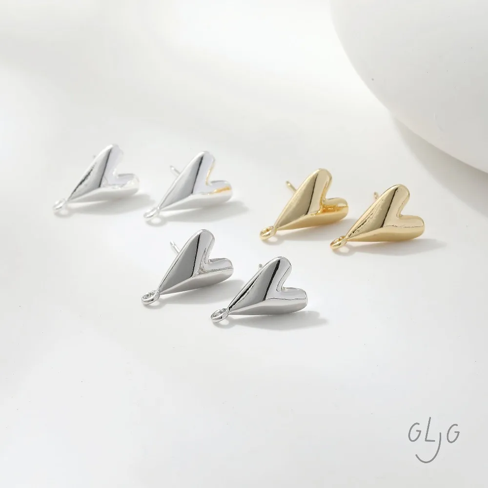 4PCS Dainty Heart Ear Studs Diy Earrings Connectors Jewelry Making Findings Supplies 14k Gold Plated Accessories 9*15mm