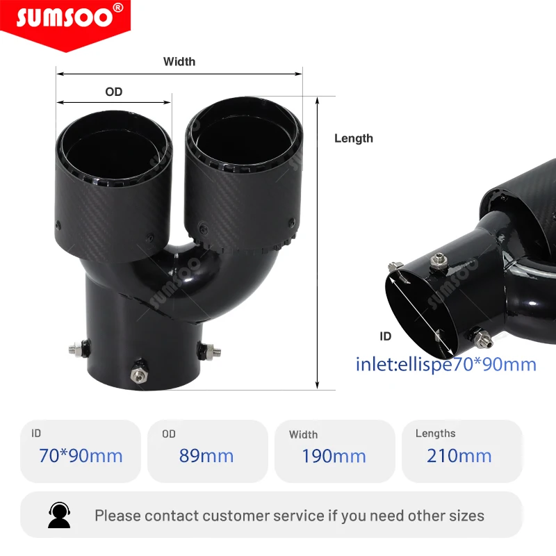 Genuine SUMSOO Car Universal Adjustable Cars Accessories Double-out Carbon Fiber Exhaust Tip Straight Carbon Fiber Muffler Tip