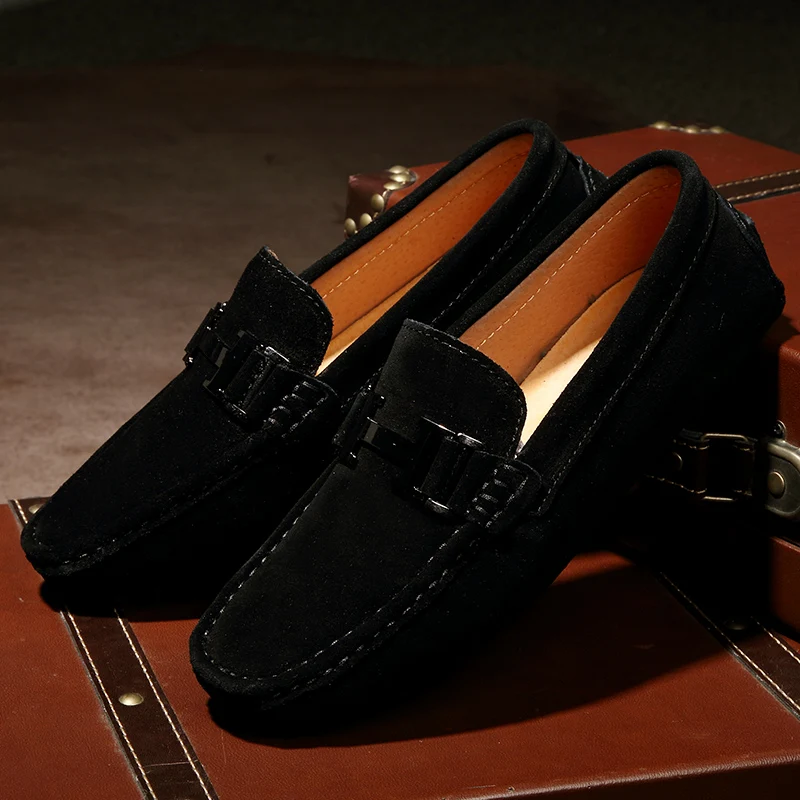 Classic Mens Loafers Male Summer Soft Shoes Fashion Men's Casual Leather Shoe Suede Casual Flats Breathable Hand-stitching Shoes