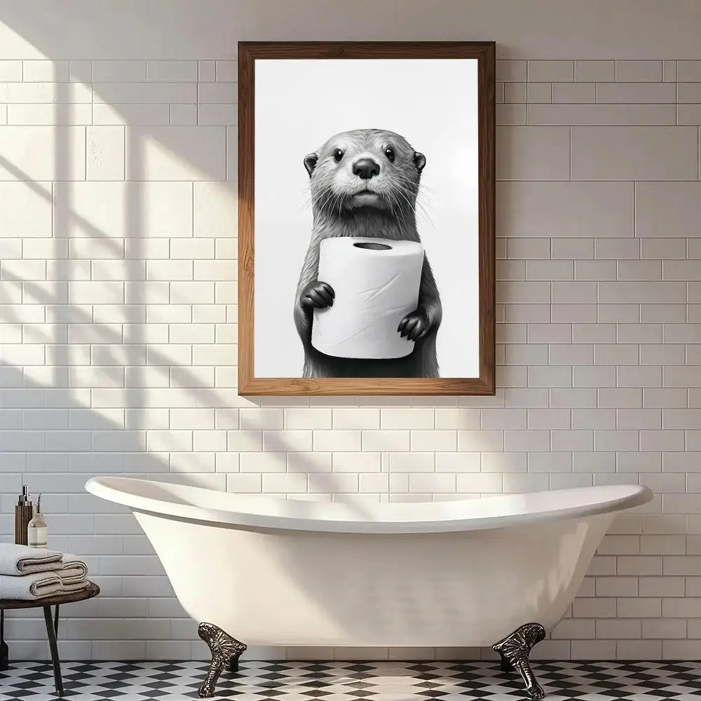 Otter HD Wall Art Poster Black White Animal Art Funny Bathroom Decor Cute Otter Illustration Home Decor Otter Lover Gift