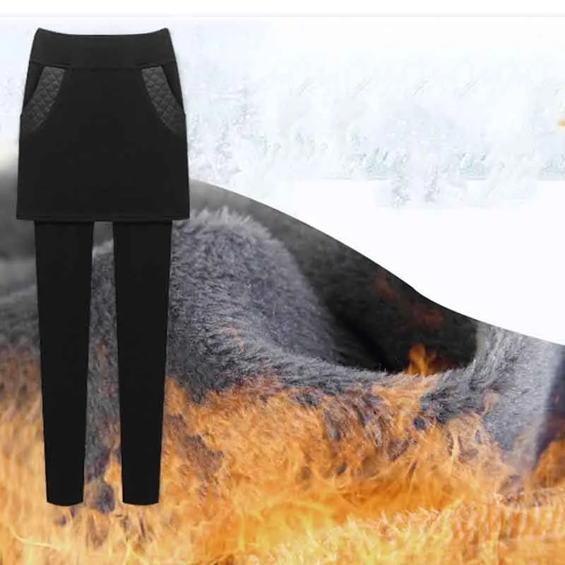 Fashion Autumn Womens Leggings M-6XL Plus Size Thicken Warm Winter Outer Wear Pants Skirt High Waist Solid Slim Leggings Plush