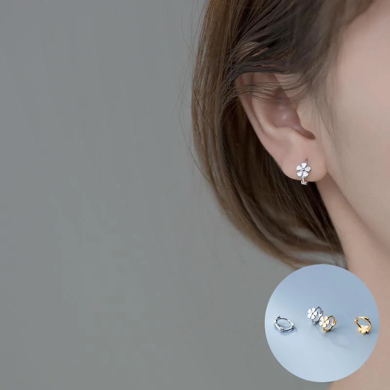 

100% 925 Sterling Silver Flower Earrings for Women Girl Simple Plant Geometric Drop Glaze Design Jewelry Party Gift Dropshipping