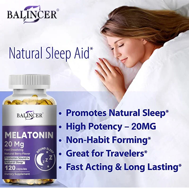 20Mg Natural Melatonin Capsules Easy To Dissolve Help Sleep Adult Insomnia Relax The Brain Deep Sleep Adjust Time Improve Sleep