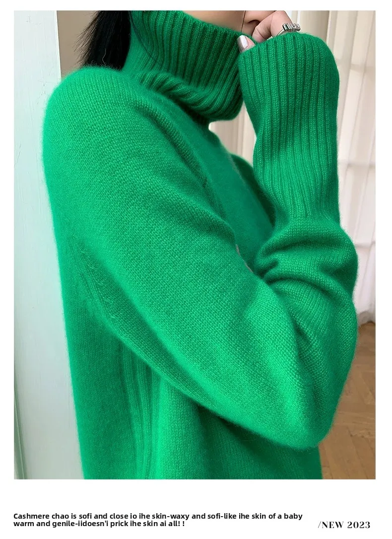 Women\'s Turtleneck Cashmere Sweater Loose Thickened Pullover Korean Style Lazy Wind Heavy for Autumn Winter
