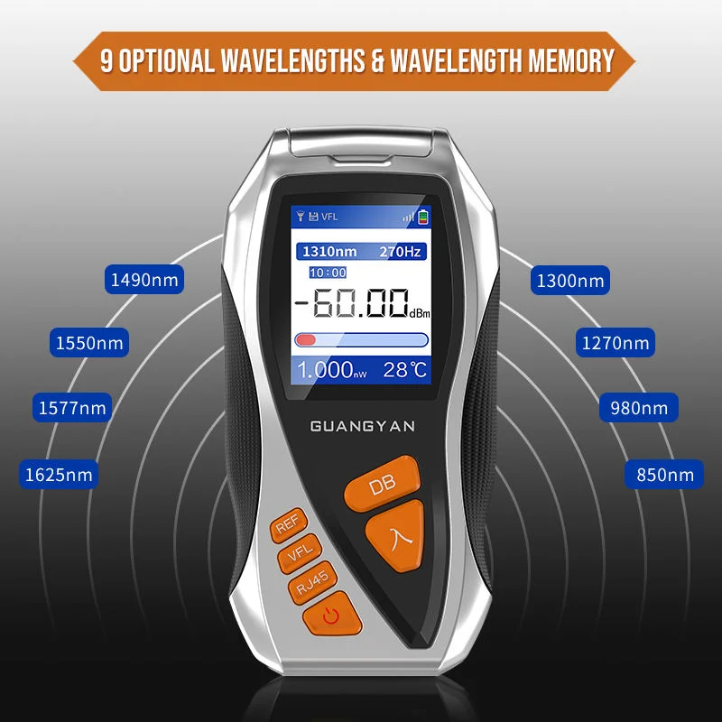 Imagem -04 - Medidor de Potência Óptica Visual Fault Finder Fiber Tester Cabo Rj45 Bateria Seca Opm 70+ 6dbm Vfl 5km y9