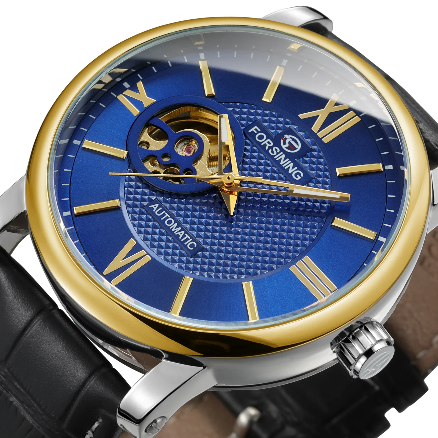 FORSINING Men's Automatic Mechanical Watch Luminous Skeleton Dial Leather Strap 3ATM Waterproof Business Elegant Wristwatch Gift