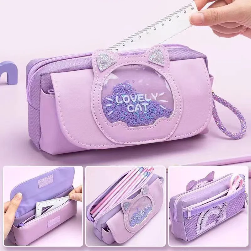 Милый мультяшный ручной пенал, модная многофункциональная косметичка, большая вместительная сумка для хранения канцелярских принадлежностей, школьные принадлежности