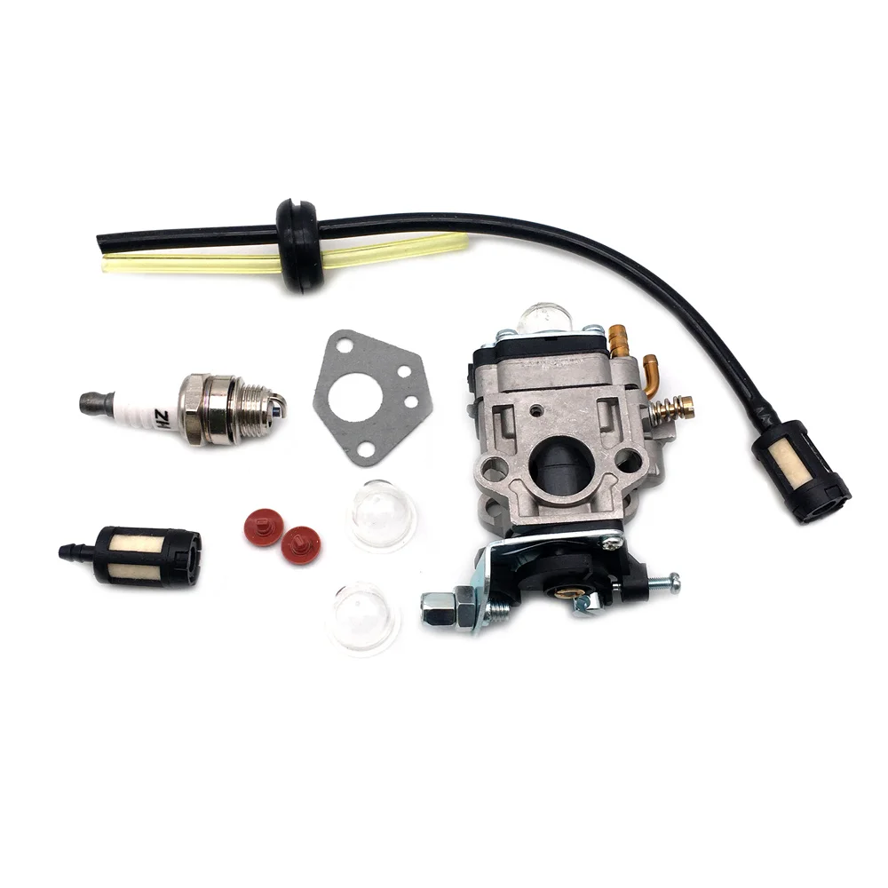 Kit de carburador de 15mm para roçadora 43cc 49cc 52cc, cortador de escova com mangueira de vedação, vela de ignição, filtro de gasolina, peças de