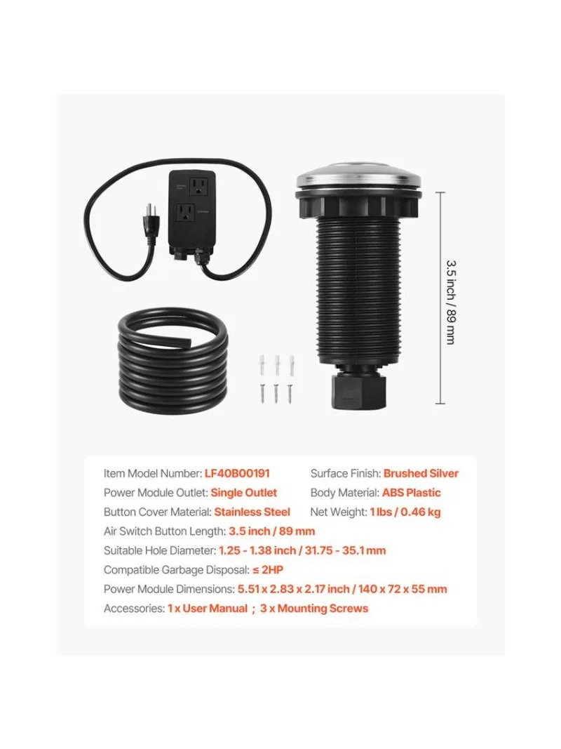 Garbage Disposal Air Switch Kit Dual Outlet Sink Top Air Switch 3.5-inch