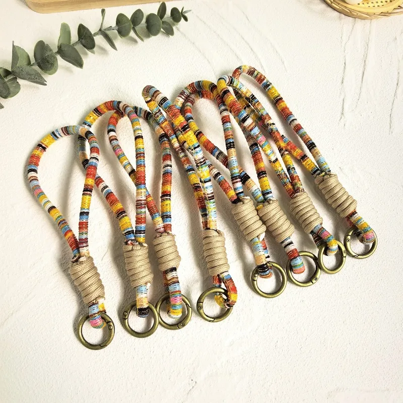 Color Block Roman Knot Braided Lanyard Colorful Core Spun Yarn for Phone Keychain DIY Accessory Premium Soft Non Slip Portable