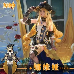 Navia Cosplay Costume Full Set With Hat Wig Genshin Impact Cosplay Fontaine Navia Cosplay Shoes Dress Outfit Uniform