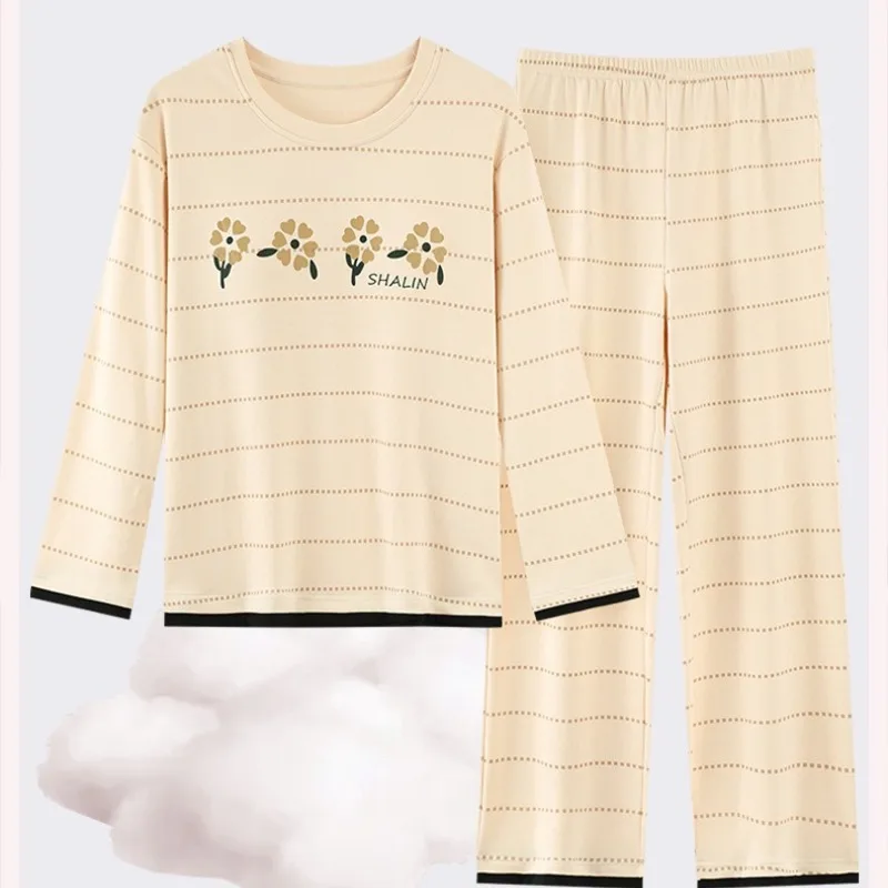 

Новые женские пижамы с мультяшным принтом, весенне-осенние, с длинными рукавами, со вставками для груди, можно носить на выход, домашний костюм