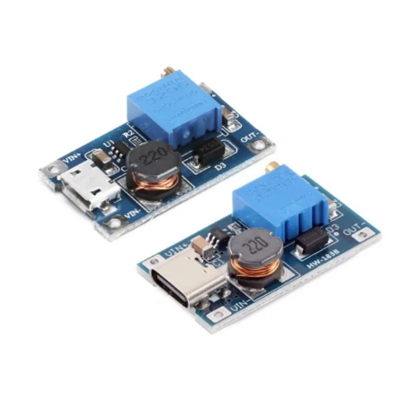 5pcs MT3608 DC-DC Adjustable Boost Converter 2A Boost Step Up Module Micro / Type C USB 2V-24V To 5V 9V 12V 28V