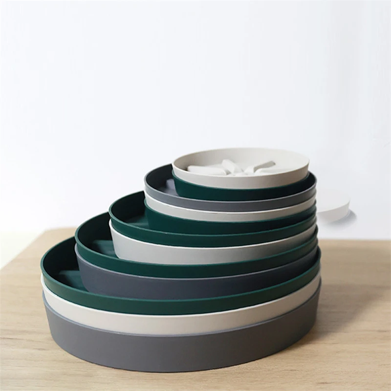 Thickened Plastic Circular Flowerpot Tray Grooved Anti-rot Leakproof Soil Storage Breathable Durable Plant Base Tray