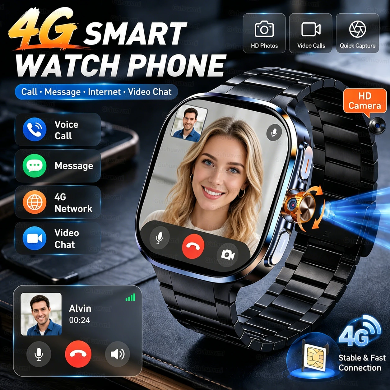New 4G 5G Full Netcom Smartwatch 2.4 inch Amoled Screen Insert Sim Card GPS WIFI 190° Rotating Camera Game Android Smart Watch view 2