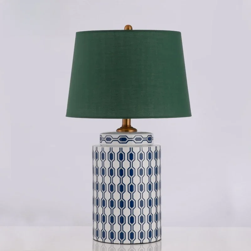 

American ceramic desk lamp blue modern bedroom living room bedside lamp hotel model room desk lamp