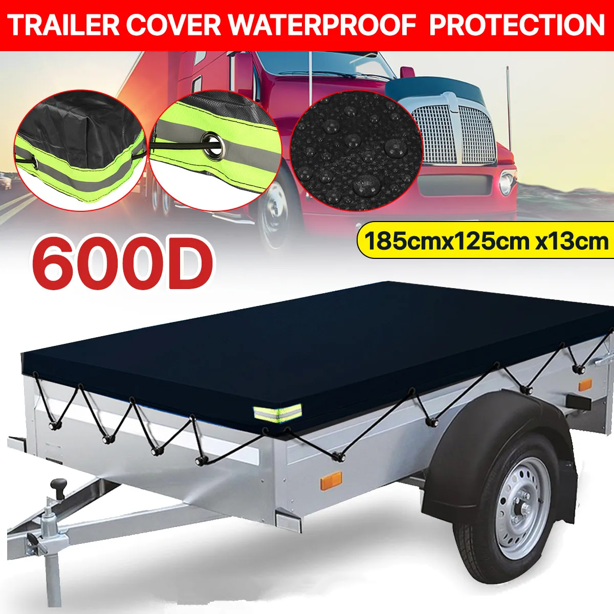 600D 185x125x13cm Universal Trailer Car Cover Roof Sunshade Waterproof Dustproof Windproof Outdoor Protection For Travel